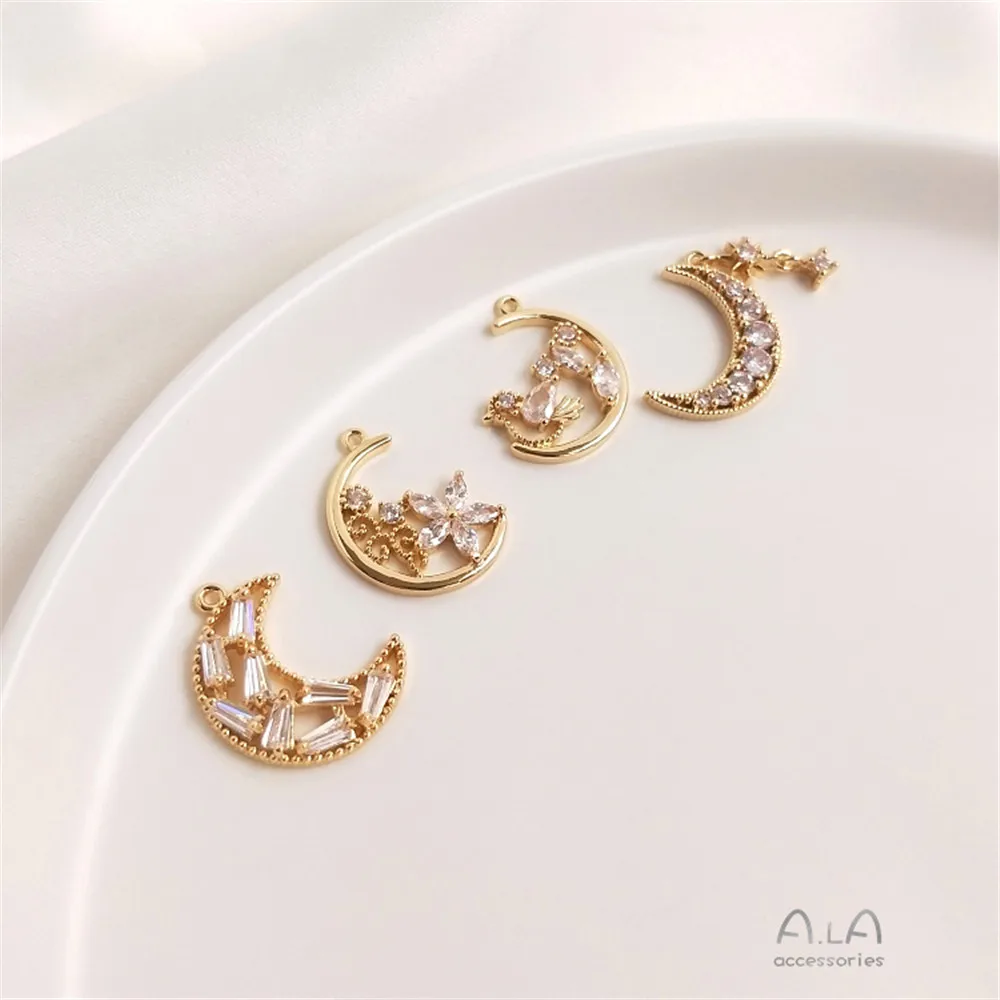 

Zircon star moon pendant Flower rattan bird singing branch earring pendant DIY handmade necklace jewelry accessories