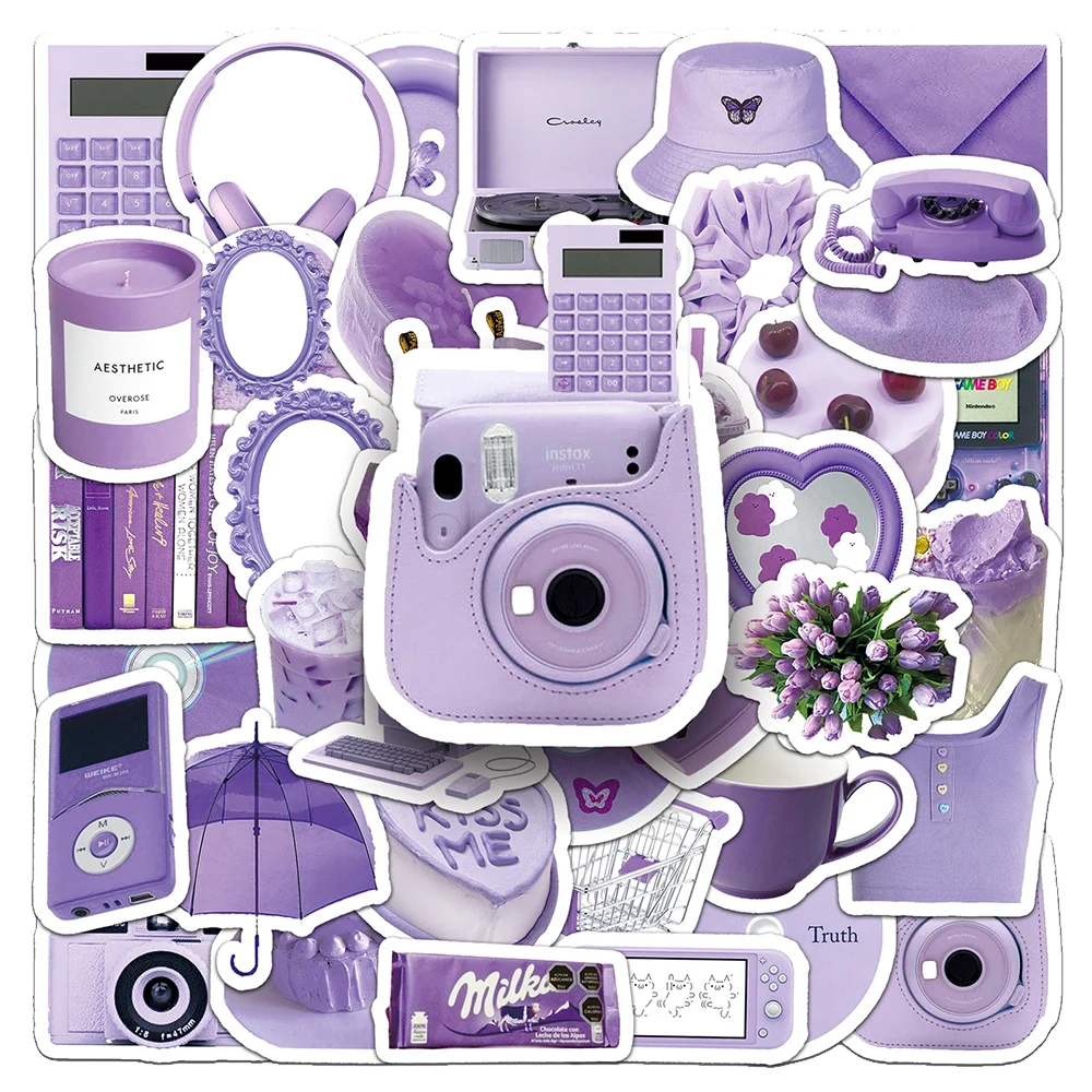 

10/30/50pcs Art INS Style Purple Cartoon Stickers Aesthetics Decals DIY Laptop Notebook Album Diary Stationery Sticker Kids Toys