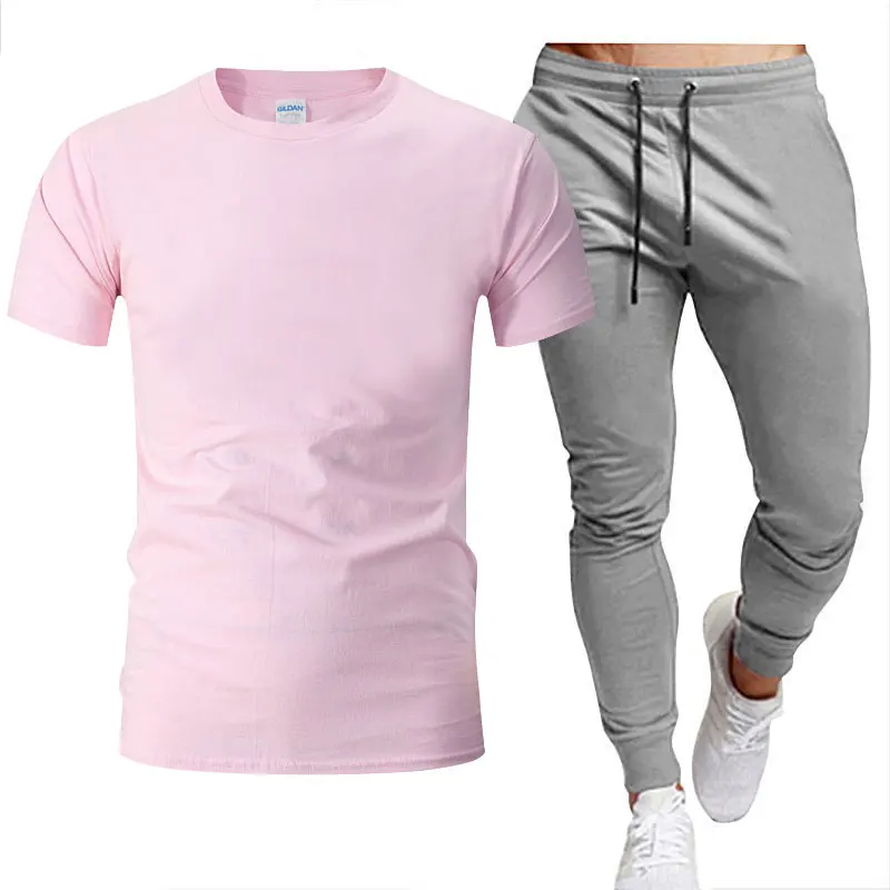 2022 Brand Solid Color Men's T-Shirt + Pants Suit Outdoor Sports Casual Men's and Women's Same Style
