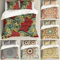 bohemian mandala duvet cover kingqueen sizered boho exotic pattern luxury soft bedding set for women adultswith 2 pillowcases