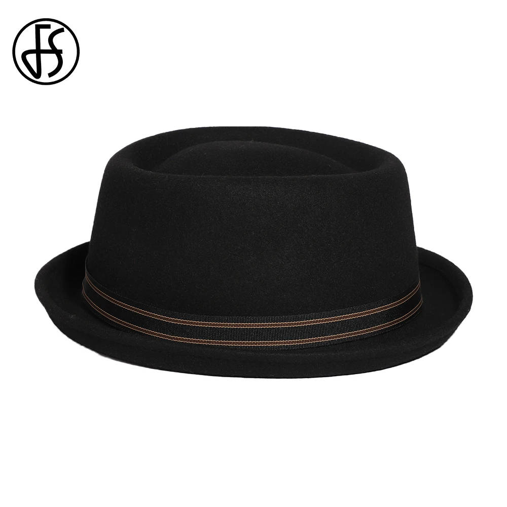 Мужская винтажная фетровая шляпа FS в стиле унисекс из шерсти с бантом черного