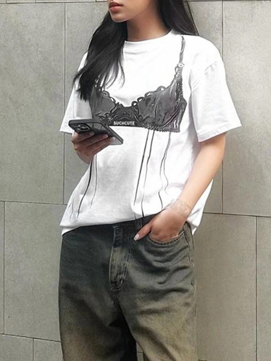 

Women s Y2k Summer Loose Tops Short Sleeve Crew Neck 3D Bra Print Fashion Casual Gothic T-Shirt