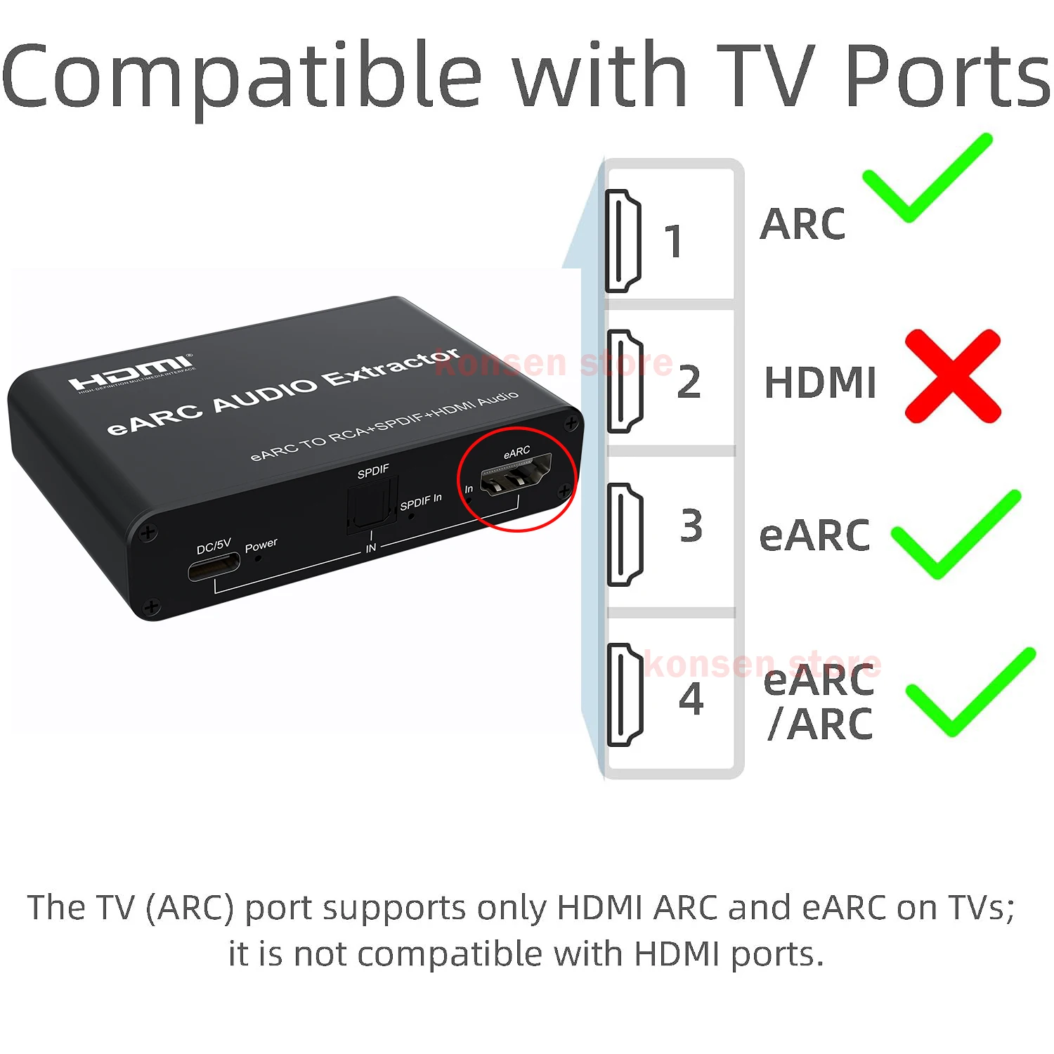 Аудиоэкстрактор 192 кГц eARCARC, конвертер eARC в HDMI, оптическийSPDIF RCA LR для подключения к портам ARCeARC телевизоров к саундбаруусилителю (art.: 3920dbecdb0dd) - 3920dbecdb0dd