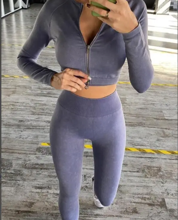 

2PCS Sport Set Women Yoga Set Sports Bra Long Sleeve Crop Top Sports Top Gym Leggings Workout Clothes Seamless Gym Set Female