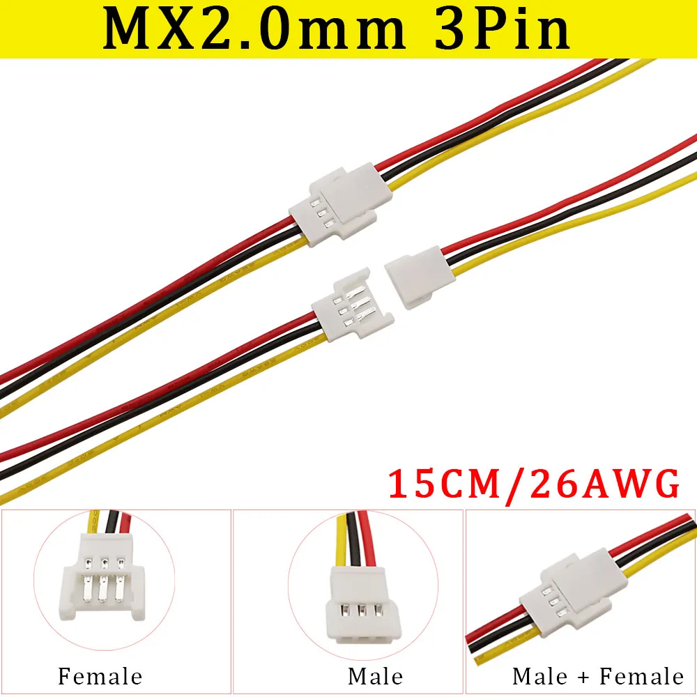 

10пара MX 2,0мм 3Pin воздушного стыковочного электронного разъема MX2.0 разъем мужской и женской зарядки батареи разъем 15CM 26AWG кабеля