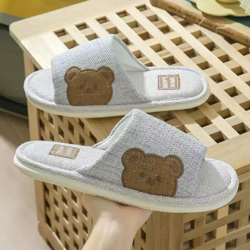 Women's Cartoon Room Home Four Seasons Of Summer Room Quiet Cotton Linen Spring And Autumn Floor Slippers Men