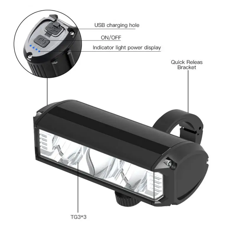 

Светильник фара для велосипеда, 2000 мАч, алюминиевая водонепроницаемая фасветильник, USB-зарядка