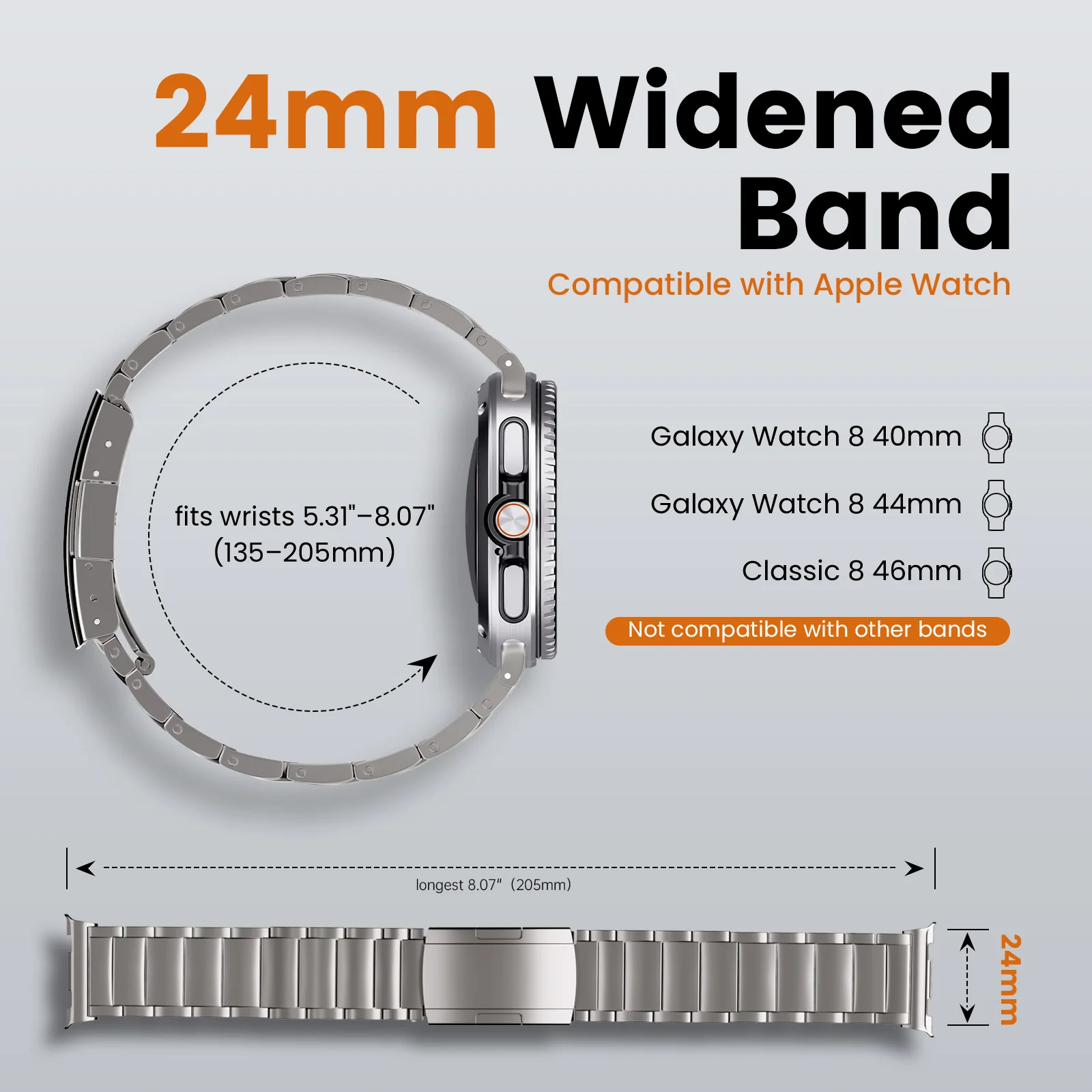 Фото Титановый ремешок LULULOOK для Samsung Galaxy Watch 8 40 мм, 44 мм и 8 Classic 46 мм, титановый металлический ремешок с раскладывающейся застежкой №2