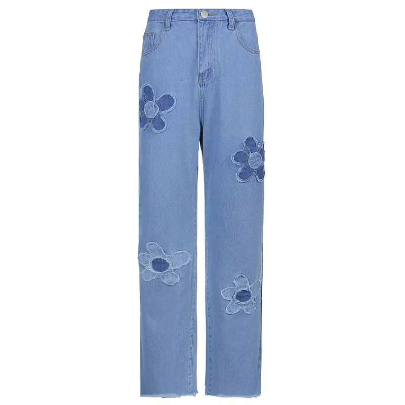 Floral Patchwork Casual Vintage Jeans Women High Waist Denim Pants Capris Fashion Elegant Trousers Ladies Summer 2023 Y2k Pants