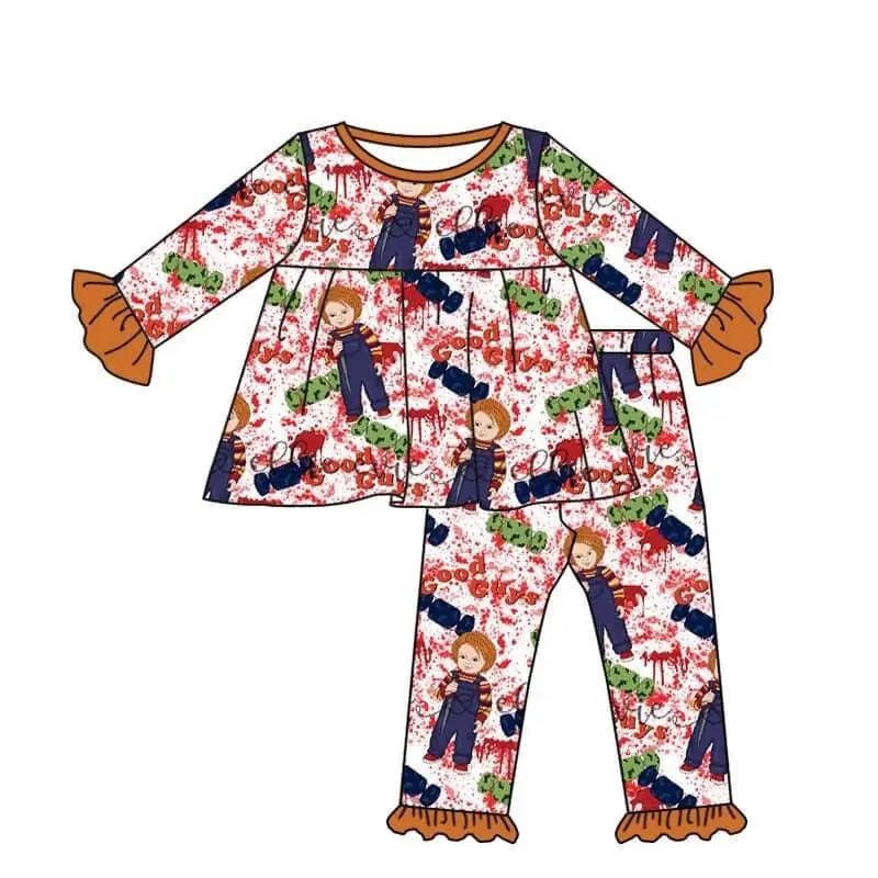 

Wholesale Kids Clothing Long Sleeves Halloween Horror Play Top Pants Girls Sets