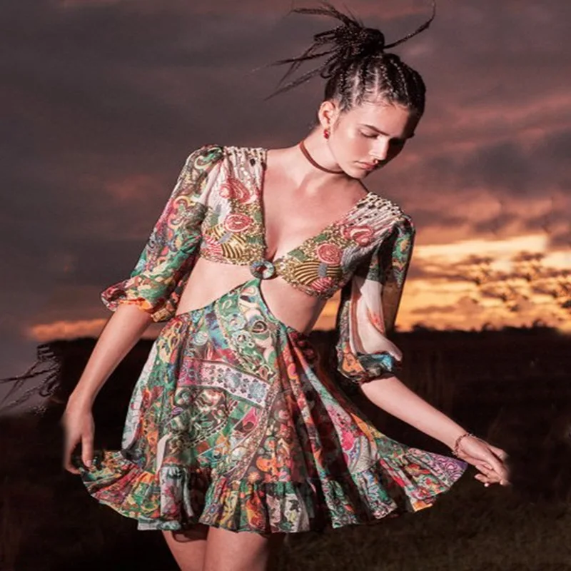 

2022 Print Dress Hollow Sling Digital Print Cross Border Dress dress dresses women