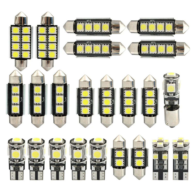 

Universal 23pcs/set LED White Car Light Bulb Interior Map Dome Trunk License Plate Lamps Kit 194 T10 5050 W5W 31MM C5W BA9S 12V