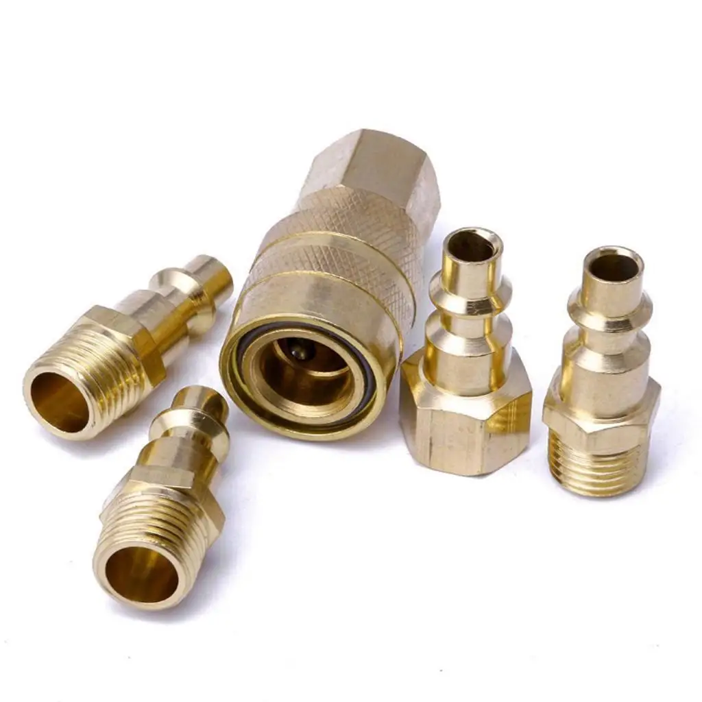 

5 Piece Solid Brass Quick Coupler Assembly, Air Hose Connector, 1/4 "NPT Female