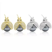 meibapj new fashion 925 genuine silver shell pearl ladybug stud earrings fine wedding jewelry for women