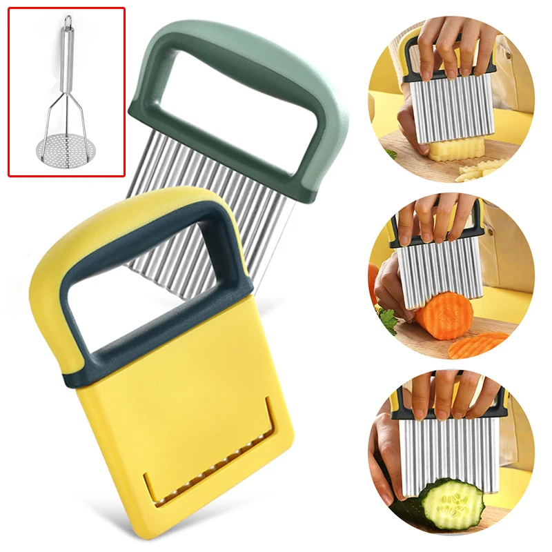 

Stainless Steel Potato Chip Slicer Dough Vegetable Fruit Crinkle Wavy Kitchen Knife Potato Cutter Chopper French Fry Maker Tools