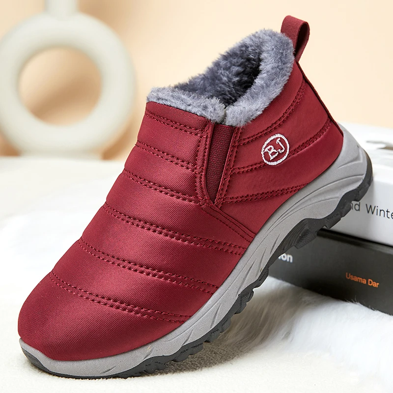 

Зимние ботинки, женские ботинки, водонепроницаемые ботильоны без шнуровки, теплые меховые ботинки, женские модные черные ботинки в стиле па...