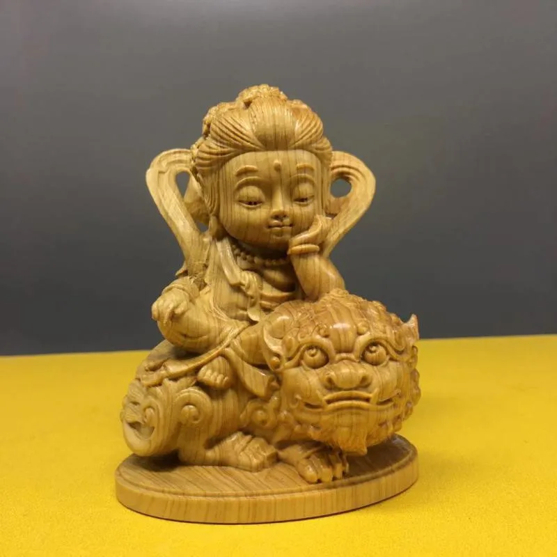 

10*7.5*5cm Handmade Wood Auspicious Carving Buddhist Manjusri/Samantabhadra Figurine Home Putting Decorate /Hand Pieces Cratfs