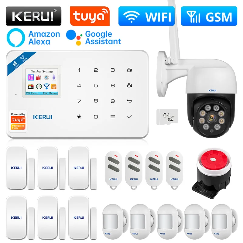 

KERUI W181 домашняя система безопасности WIFI GSM сигнализация Поддержка Alexa Tuya умный датчик движения датчик двери проводная сирена камера безопасности