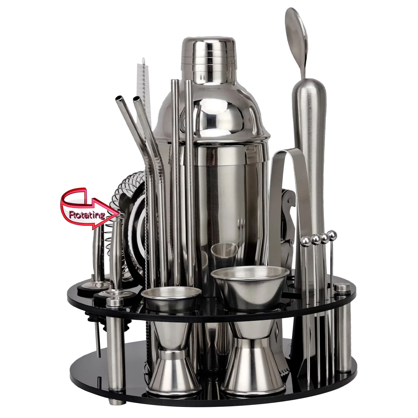 

25-Pieces Stainless Steel Set With Acrylic rotary set Cocktail Shaker,Martini Bar Tools Bartender Kit Gift Ideas Cocktail Set