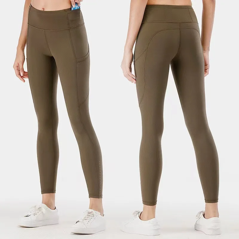 With Logo Women Pocket Pants Fast and Free Yoga Leggings Sports High Waist Elasticity Pants Casual Ankle Banded  Length Trousers
