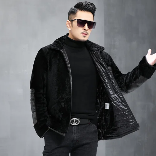 

Natural Sheepskin Leather Coat Male Autumn Winter 2023 Warm White Duck Down Jacket Men's Clothing Abrigo Hombre Gxy810
