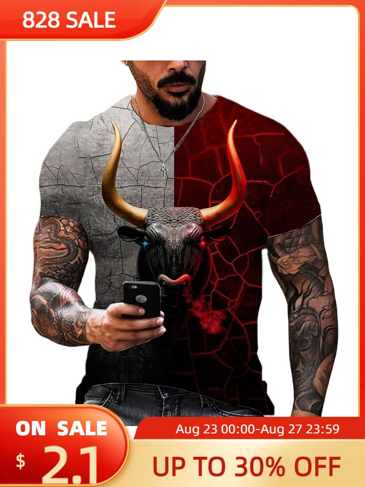 

Spain Bull Shirt Men's T-shirt 3D Printed Tops Fashion Short Sleeve Sweatshirt Summer Round Neck Pullover Casual Mens Clothing