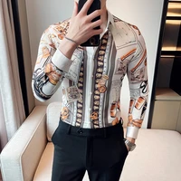 2022 spring autumn fashion mens luxury floral shirts casual rose flowers print long sleeve slim fit formal business dress shirts