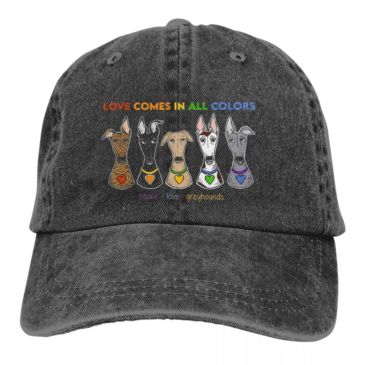 

Washed Men's Baseball Cap Peace Love Pride Graphic Trucker Snapback Caps Dad Hat Geryhound Greyhounds Dog Golf Hats
