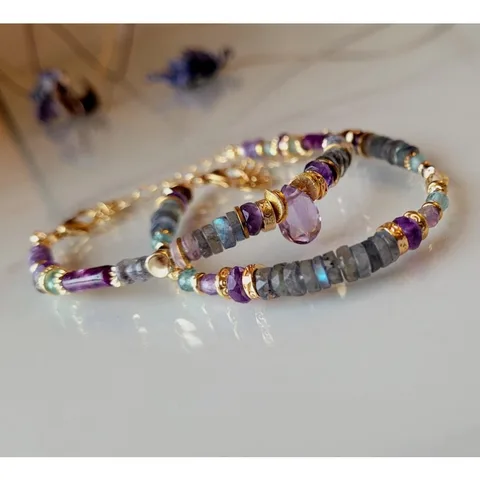 Браслет из аметиста и лабрадорита из нержавеющей стали