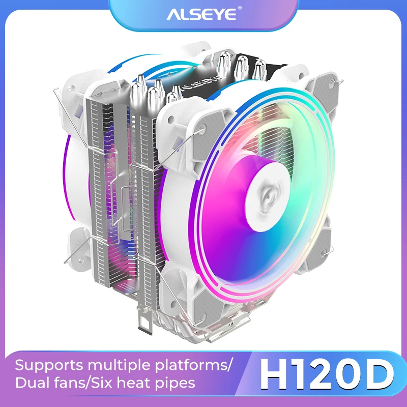 

ALSEYE H120D Air Cpu Cooler AM4 Fan Rgb Cpu 120mm 4 Pin 6 Heat Pipes Support LGA 775 115x Lga1366 2011 AM3 Fan Cooler