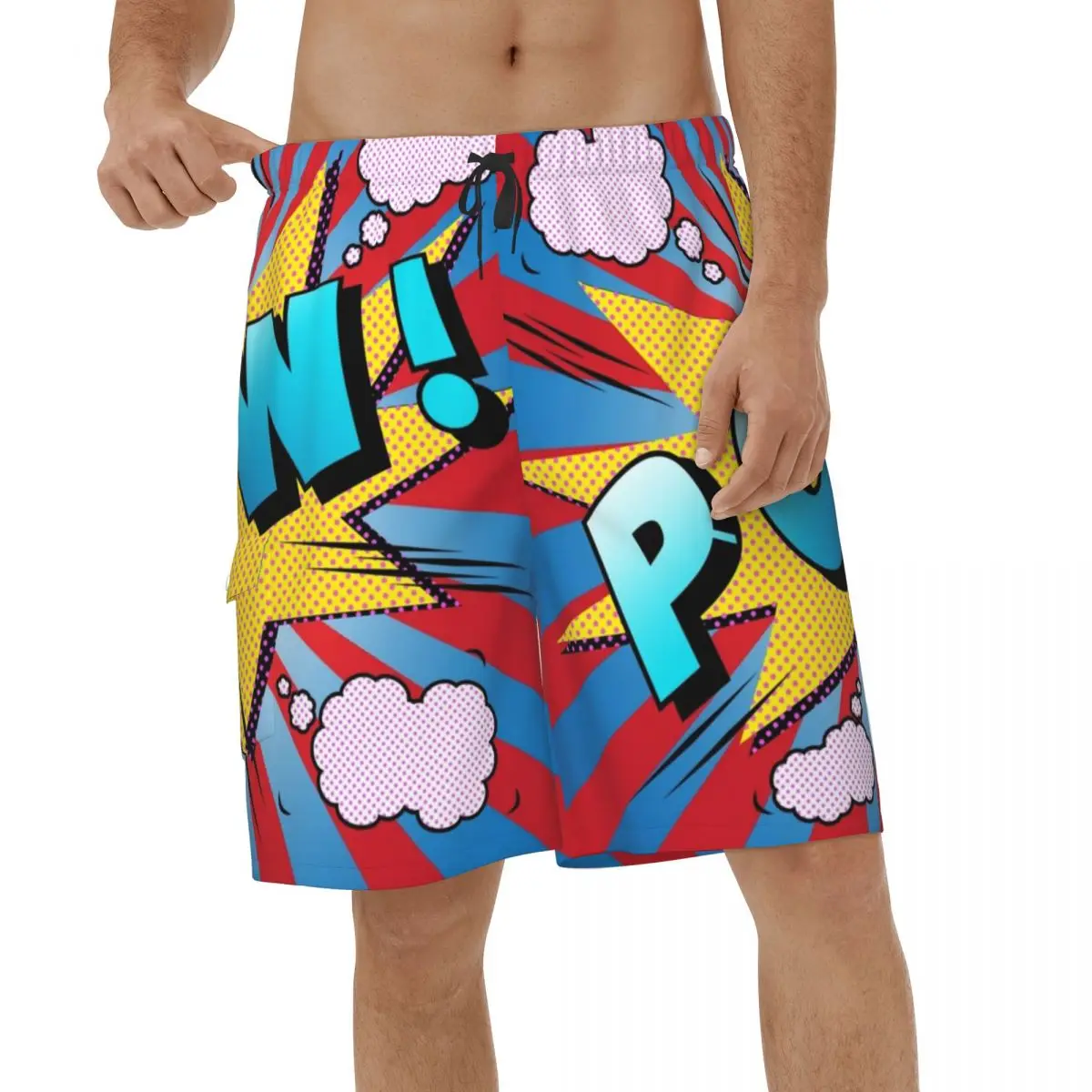 

Modern Comic Pop Art 3D Printed Beach Shorts Men Casual Bang Wow Boom Pow Swimwear Breathable Running Surf Board Shorts