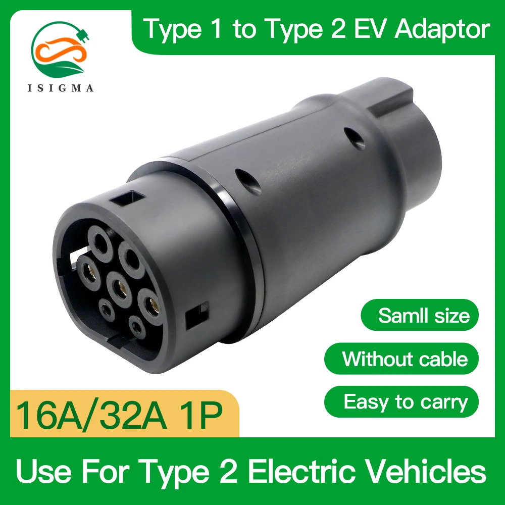 ISIGMA EVSE Adaptor 16A 32A Electric Vehicle Car EV Charger Connector SAE J1772 Socket Type 1 To Type 2 EV Adapter Socket