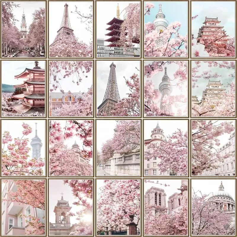 

CHENISTORY Painting By Number Cherry Blossom Scenery Wall Art Diy Picture By Numbers Acrylic On Canvas For Living Room Decor