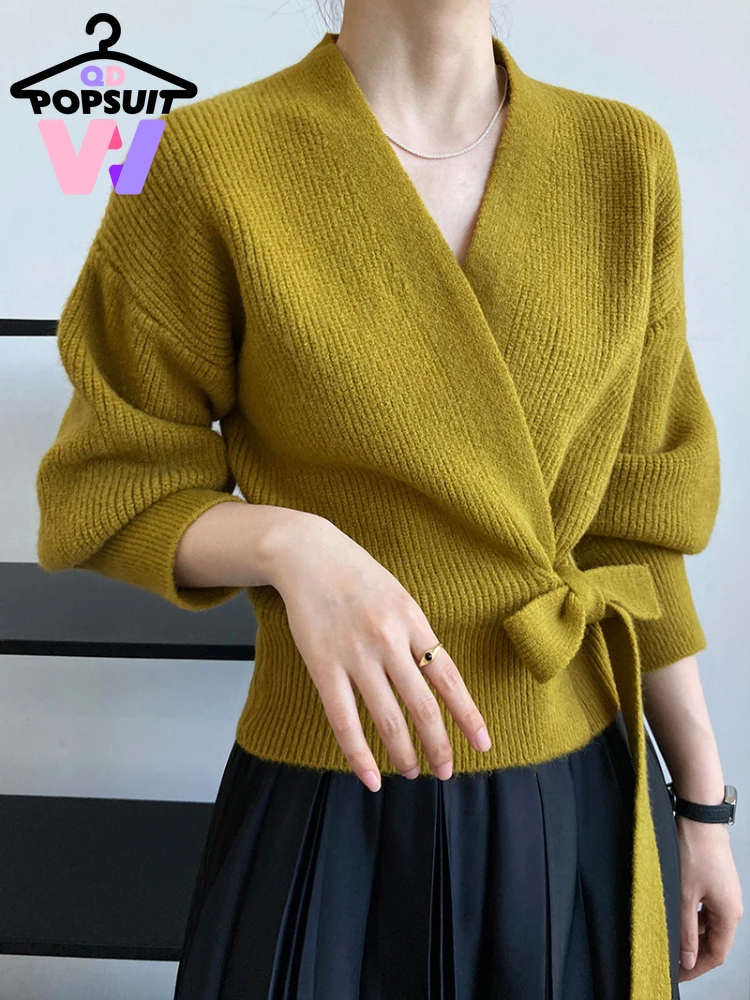 

New In Autumn Winter Women Knit Cardigan V-neck Lace-up Loose Sweater Coat Elegant Commuting Women's Knitwear Tops Clothing