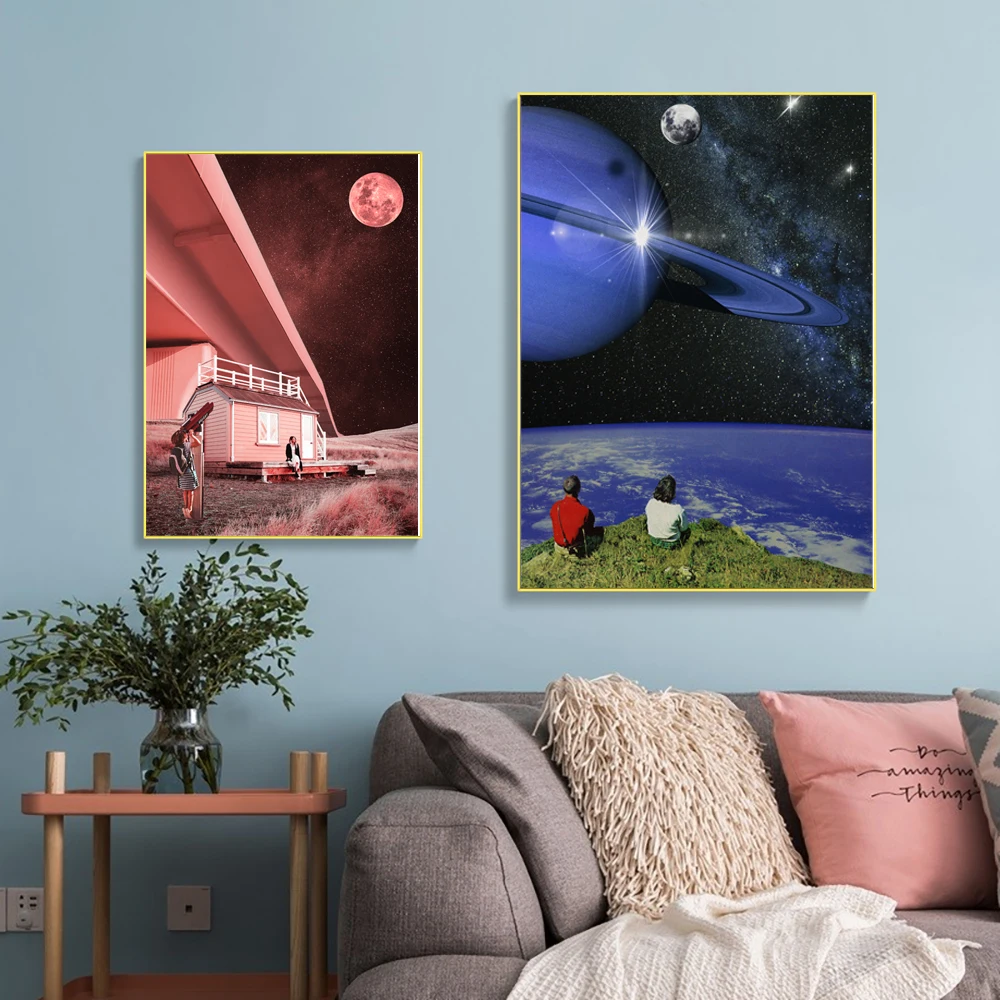 Печать «Тихая ночь», космическая сурреалистичная картина, плакат сюрреализма, «нам нужно больше пространства», космическая Картина на холсте, декор для гостиной