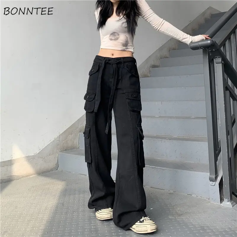 

Pants Women American Style Cargo Trouser Retro Baggy High Waist Spring Multi-pockets Casual Dance Wear Ulzzang Popular Solid Ins
