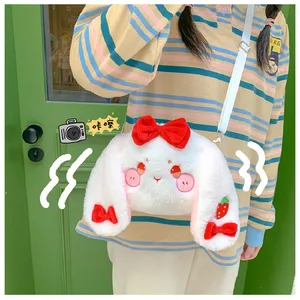 Women Cute strawberry rabbit bag ins girl heart student shoulder messenger bag cartoon cute plush mobile phone bag