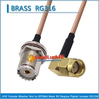 pl259 so239 uhf female washer nut o ring bulkhead to rp sma male right angle type l coaxial pigtail jumper rg316 extend cable