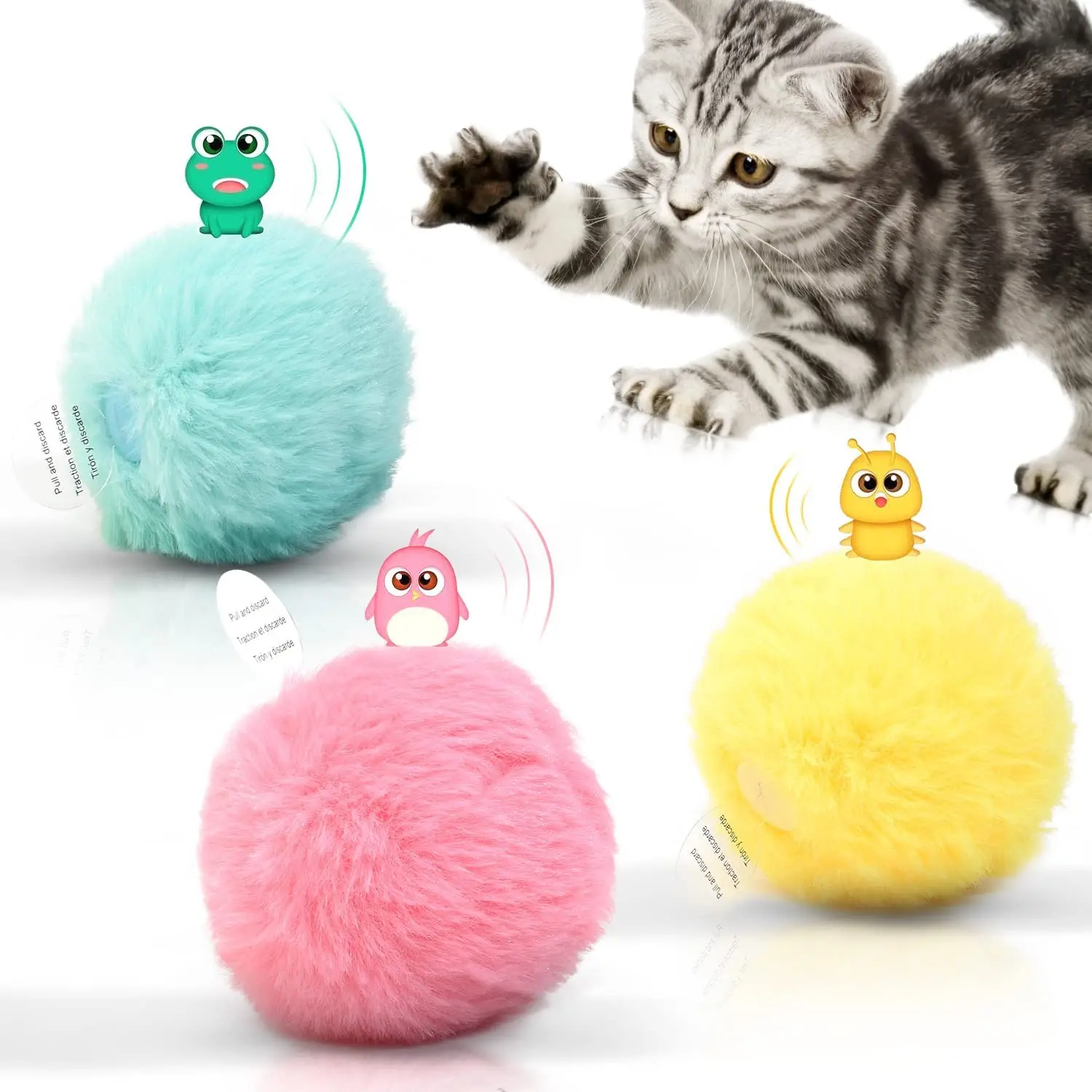 

Chirping Cat Balls, 3 Pack Fluffy Interactive Cat Kicker Toys, 3 Lifelike Animal Chirping Sounds, Fun Kitty Kitten Catnip Toys