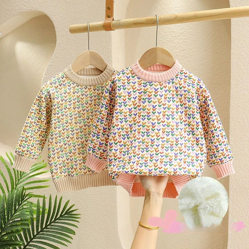 

Свитер для маленьких девочек, детские вязаные пуловеры с длинным рукавом и принтом на осень и зиму, высококачественная одежда для маленьких...