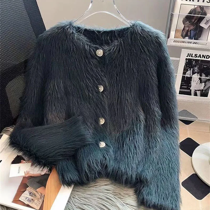 Женский вязаный кардиган из искусственной норки и кашемира Осень-зима 2024