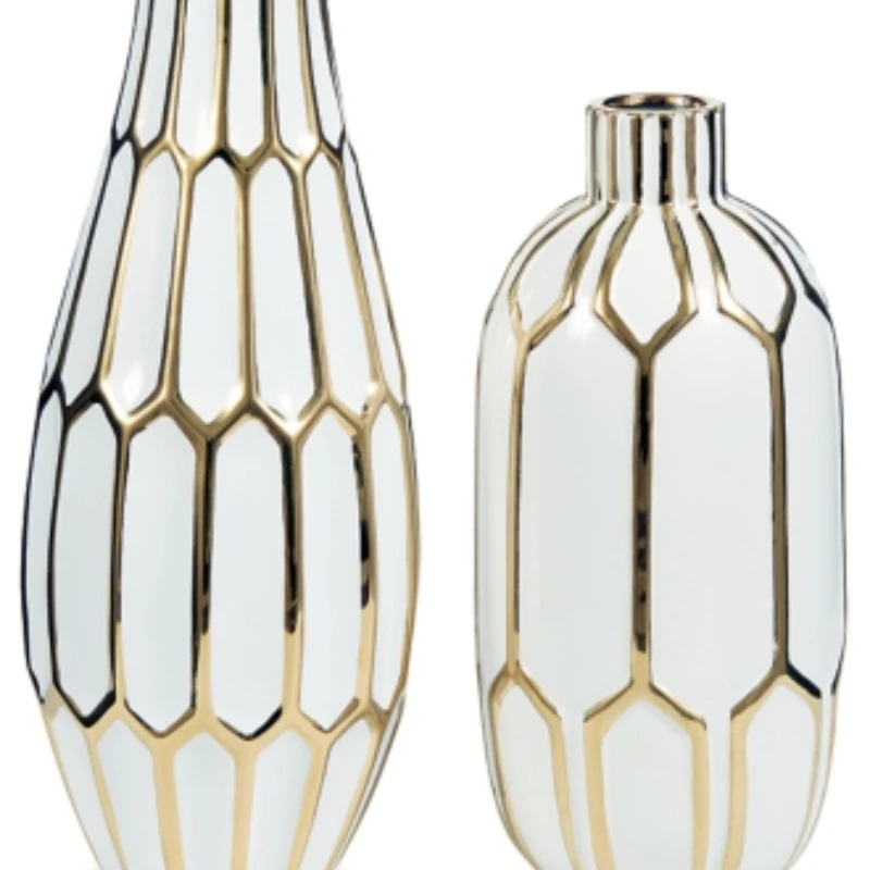 

Mohsen Honeycomb Ceramic 2 Piece Bottle Neck Vase Set, White & Gold