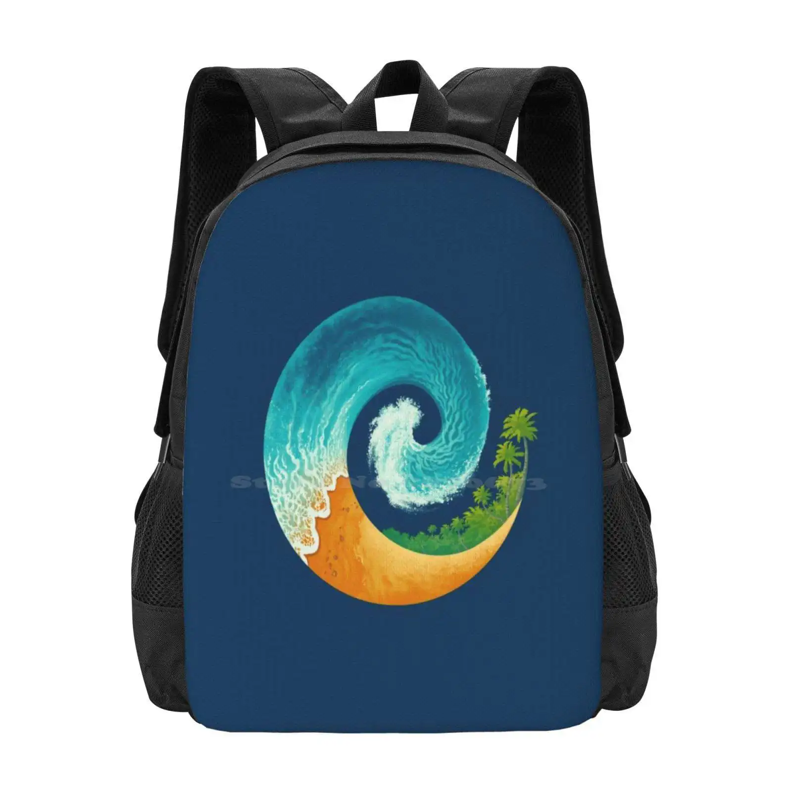 

Spiral Beach 3D Print Design Backpack Student Bag Beach Wave Summer Water Ocean Sea Outdoors Holidays Vacation Travel Fun Palm