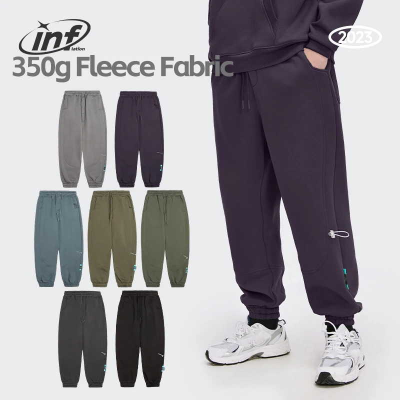 

INFLATION 350Gsm Fleece Linen Jogger Pants Unisex Winter Warm Track Pants Men Solid Color Casual Sweatpant