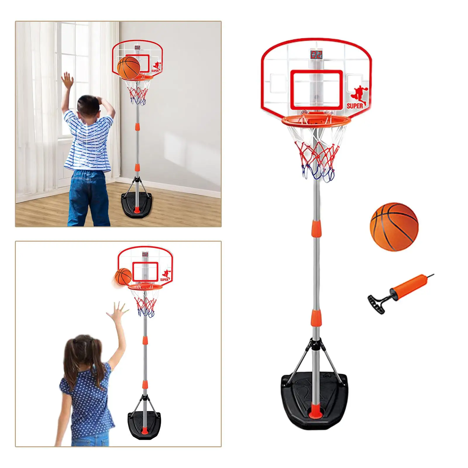 Kids Basketball Hoop and Stand Electronic Scoring Height Adjustable Outside Toys with Cheers Lights Boards Toy Set for Starter