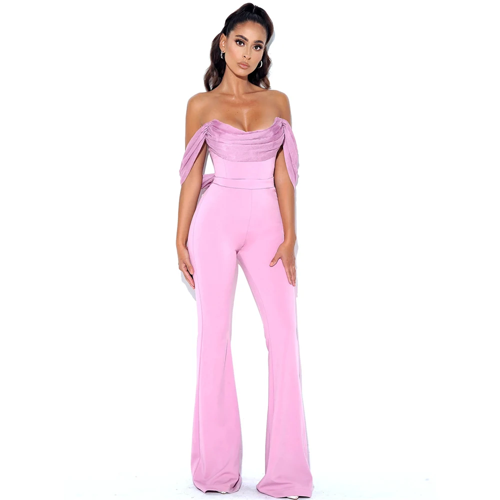 Summer 2022 New Premium Elegant Mesh Sexy Card Shoulder Tube Top  Jumpsuit Fashion Celebrity Party Club Jumpsuit