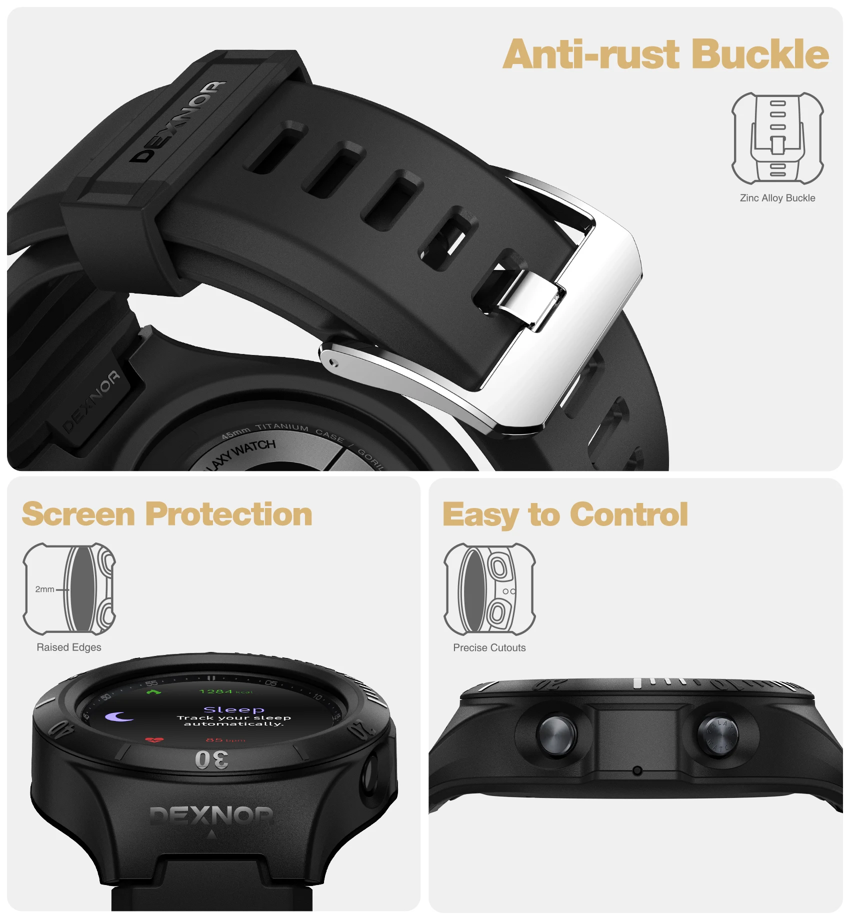 Фото Спортивный деловой чехол Dexnor для Samsung Galaxy Watch 3, Чехол 45 мм (2020), Прочный противоударный чехол военного класса с ремешком №5