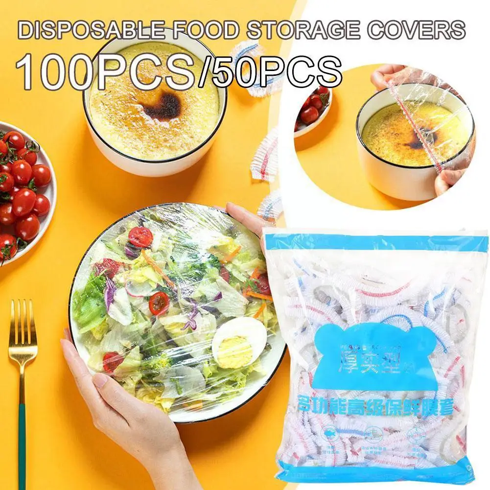 

50/100PCS Colorful Disposable Food Cover Saran Wrap Bag Fresh-keeping Kitchen Cover Food Bowel Plastic Accessories Grade T3O3