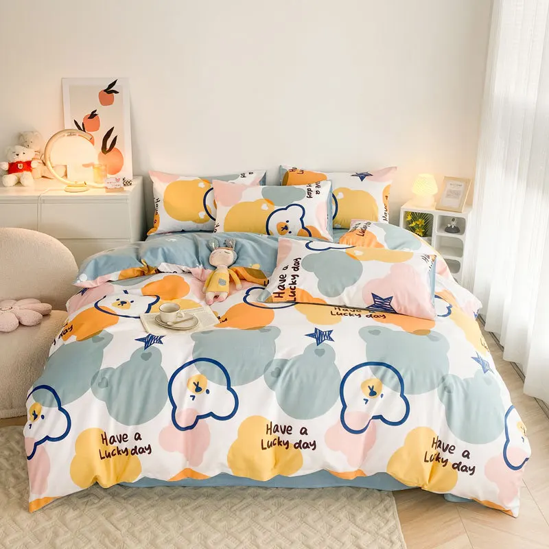 

Comforter Sets New Small Fresh Cotton Four-piece Set Ins Style Dormitory Quilt Cover 220x240 Sheets for Single Double Bed