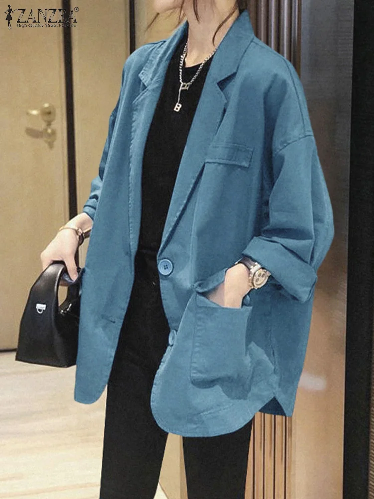 

ZANZEA Women Fashion Blazer Notched Collar Oversize Pockets Elegant Suit Jackets Casual Loose 3 Color Long Sleeve Suit Coats